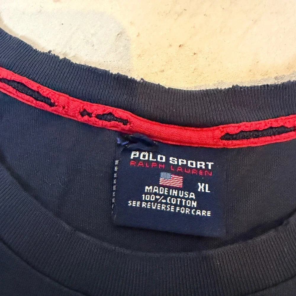 Vintage Polo Sport RLX Skier Graphic Long Sleeve T-Shirt‎ Navy Blue Mens XL USA